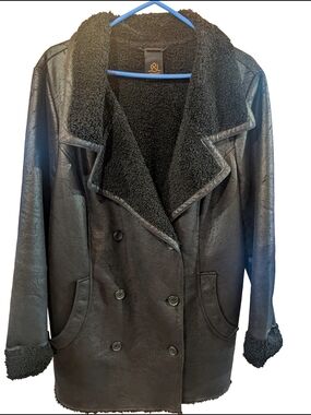 Men's Black Faux Shearling Double-Breasted  Jacket
